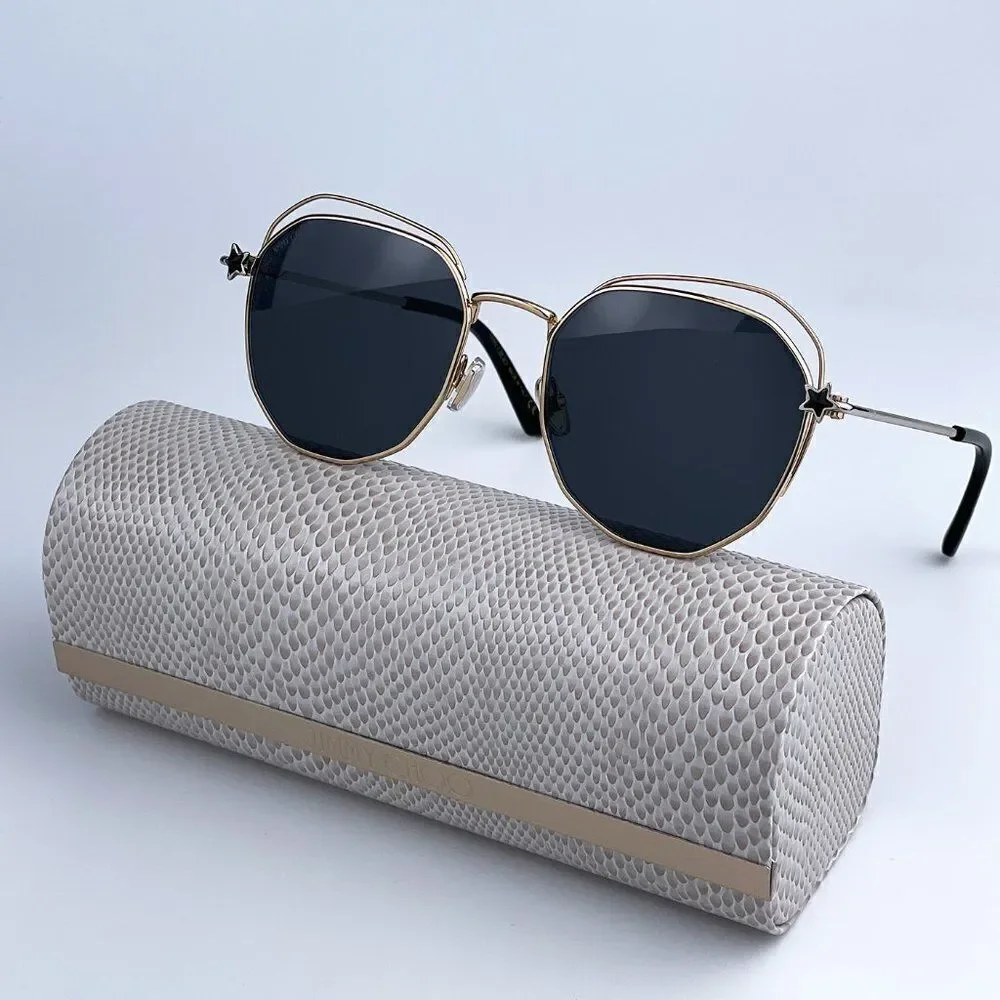 SALE! NEW Jimmy Choo FRANNY/S J5G Gold Dark Gray Round Steel Women Sunglasses